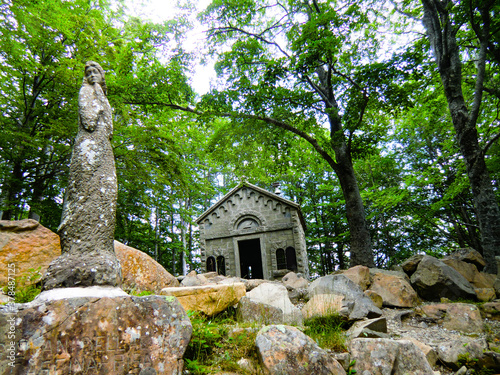 Chiesa Madonna del Lago also called Chiesetta degli Alpini, in Summer at Lago Santo, 1.501 m, Pievepelago, Modena province, Italy. photo