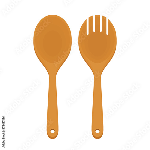 Spoon and fork on white background. spoon and fork vector. Wood spoon and  wood fork.