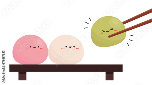 Mochi character design. wallpaper. free space for text. Mochi vector.