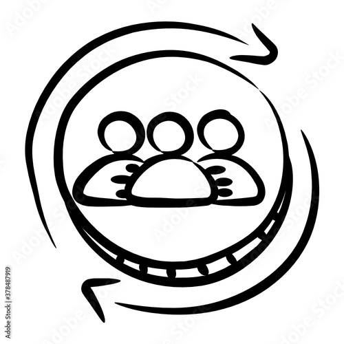 
Avatar with irreversible arrows, staff movement in doodle style 
