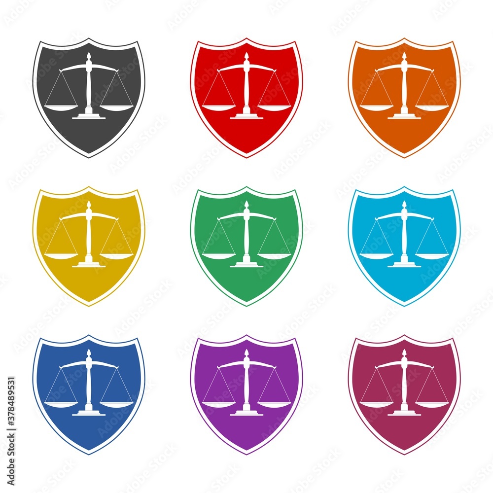 Law Icon design with shield, shield Justice icon, color set Law Icon design with shield, shield Justice icon, color set