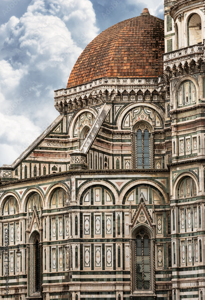 Closeup of the Florence Cathedral, Duomo of Santa Maria del Fiore, UNESCO world heritage site, Tuscany, Italy, Europe