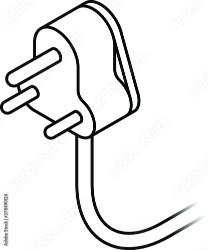 International AC power plug: South Africa, India. Three pins. Line art.