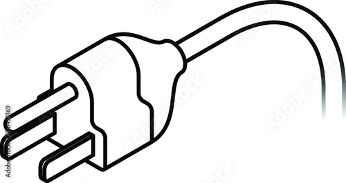 International AC power plug: US. Three pins with two flat pins. Line art.