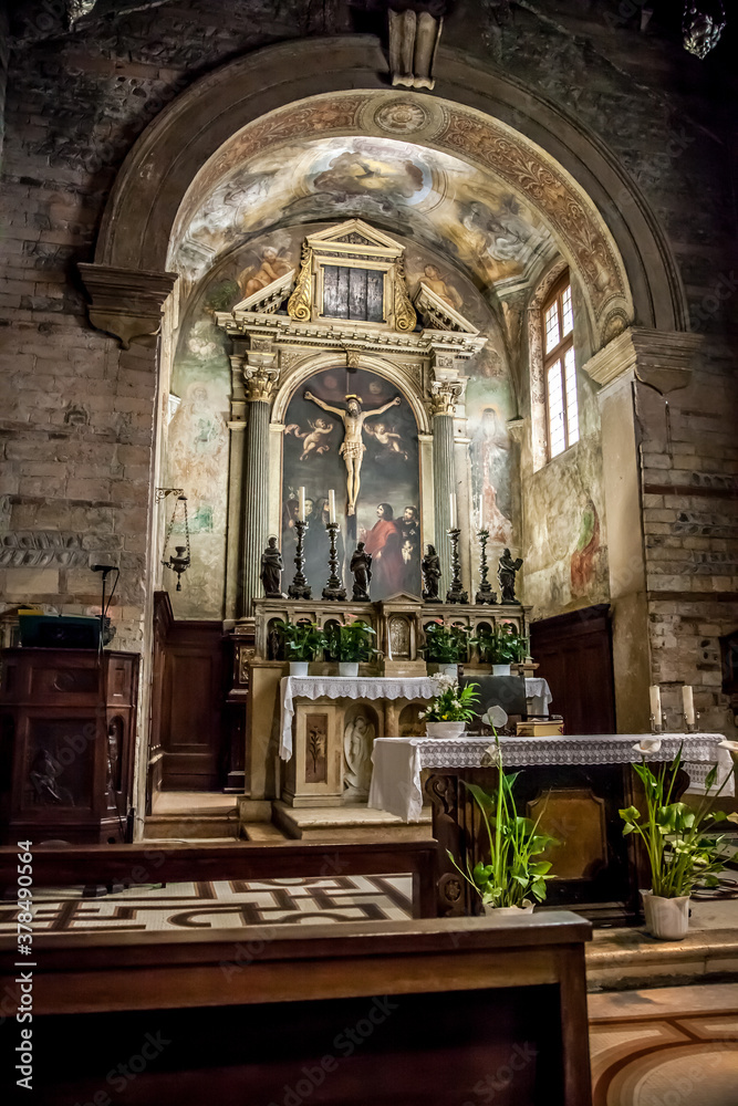 Interior of the old Church of San Giovanni in Foro in Verona, Veneto, Italy