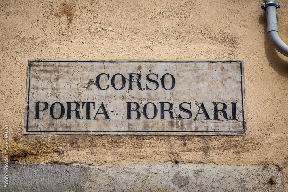 Sign with the street name Sign with the street name