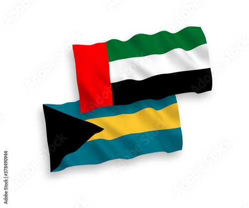 Flags of Commonwealth of The Bahamas and United Arab Emirates on a white background
