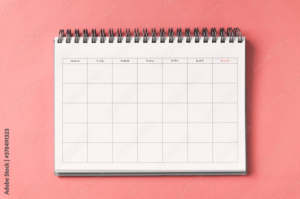Blank calendar on color background. カラー背景上のブランクカレンダー Blank calendar on color background. カラー背景上のブランクカレンダー