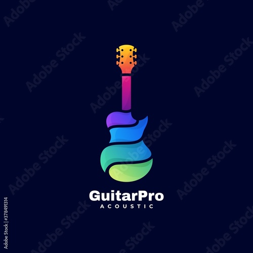 Vector Logo Illustration Guitar Pro Gradient Colorful Style.