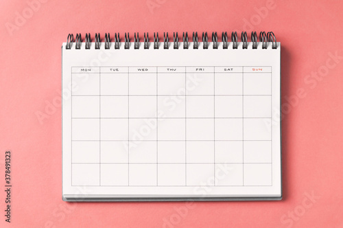 Blank calendar on color background.  カラー背景上のブランクカレンダー