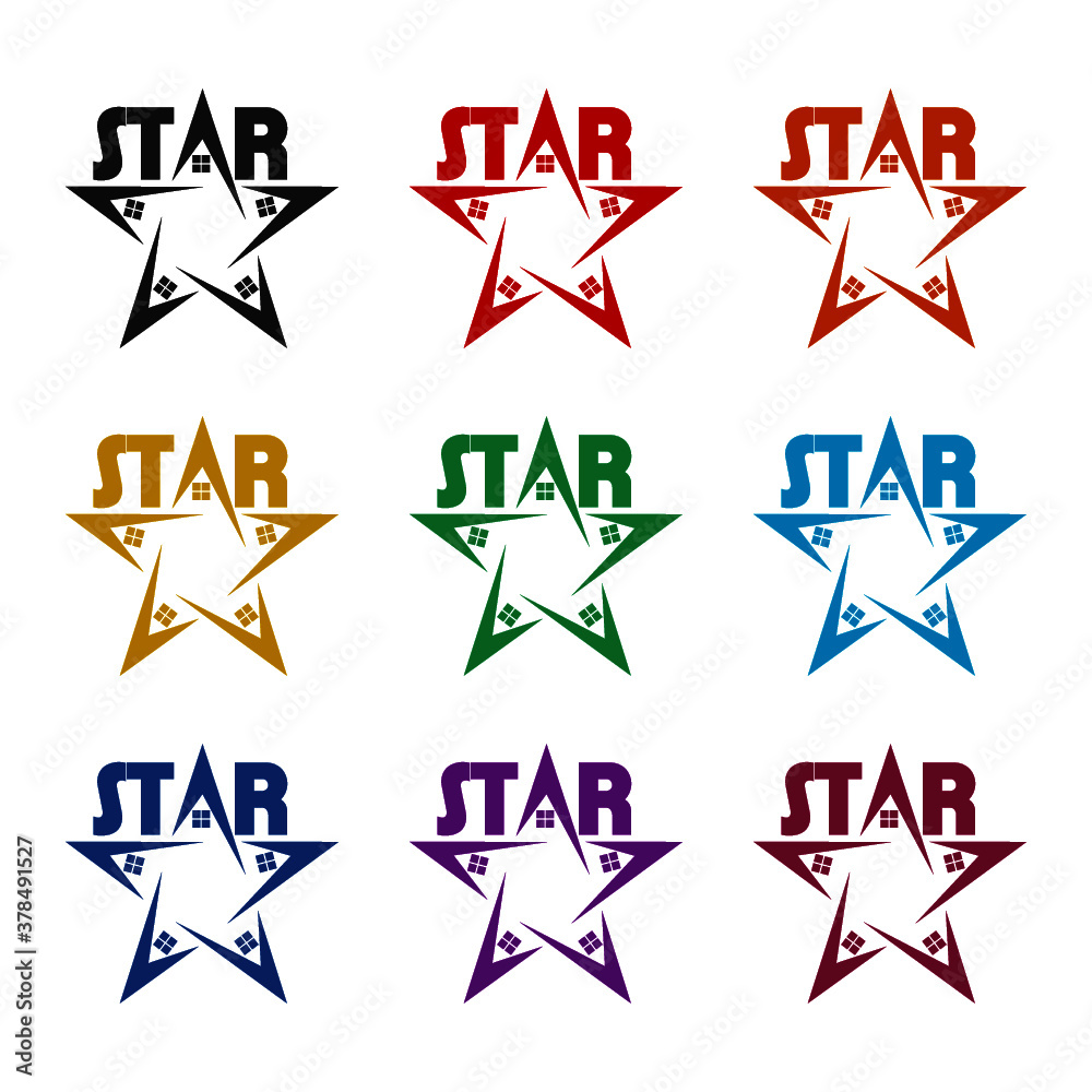 Star and house logo template, color set