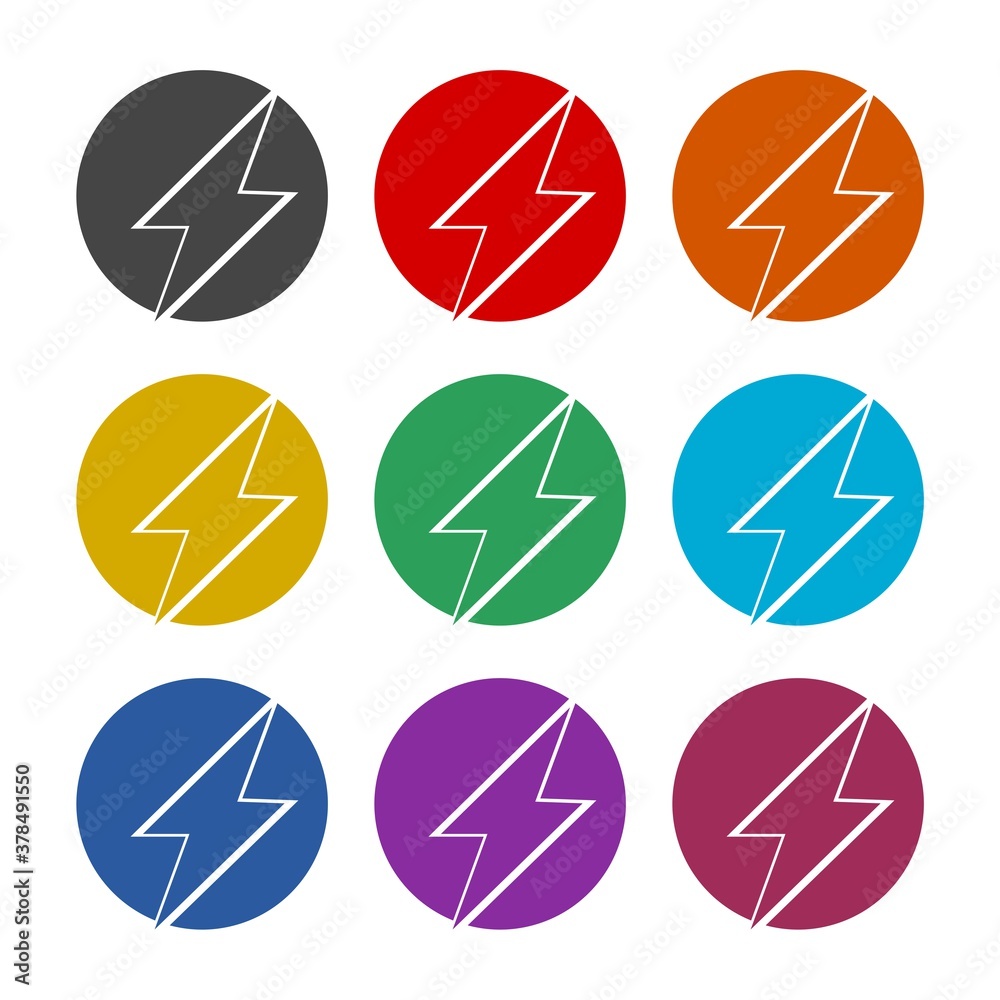 Lightning bolt in the circle graphic icon, color set Lightning bolt in the circle graphic icon, color set