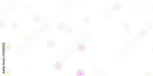 Light pink, yellow vector doodle template with flowers.