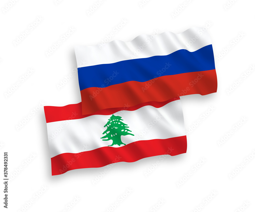 Fototapeta premium Flags of Lebanon and Russia on a white background