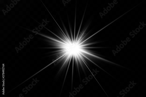 White glowing light explodes on a transparent background. with ray.  Transparent shining sun, bright flash. The center of a bright flash.