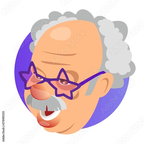 Portrait of an elderly man. Grandfather portrait. The face of an elderly man. Vector flat illustration