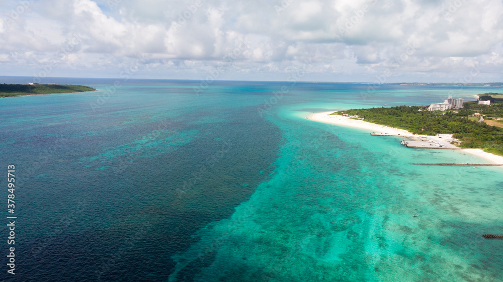 Obraz premium 与那覇前浜港, 宮古島, ドローン撮影, 沖縄, 日本