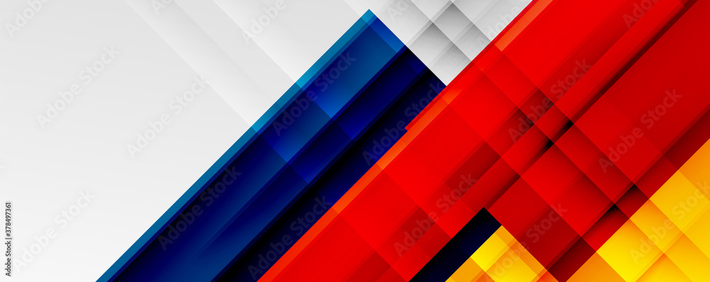 Geometric abstract backgrounds with shadow lines, modern forms, rectangles, squares and fluid gradients. Bright colorful stripes cool backdrops