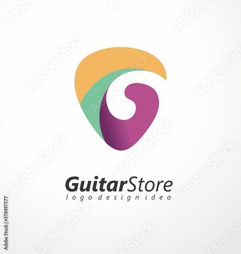 Logo design for guitar store with guitar pick shape. Vector image.