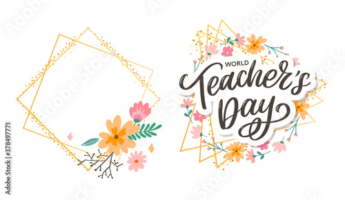 Happy Teacher's day inscription. Greeting card with calligraphy. Hand drawn lettering. Typography for invitation, banner, poster or clothing design. Vector quote.