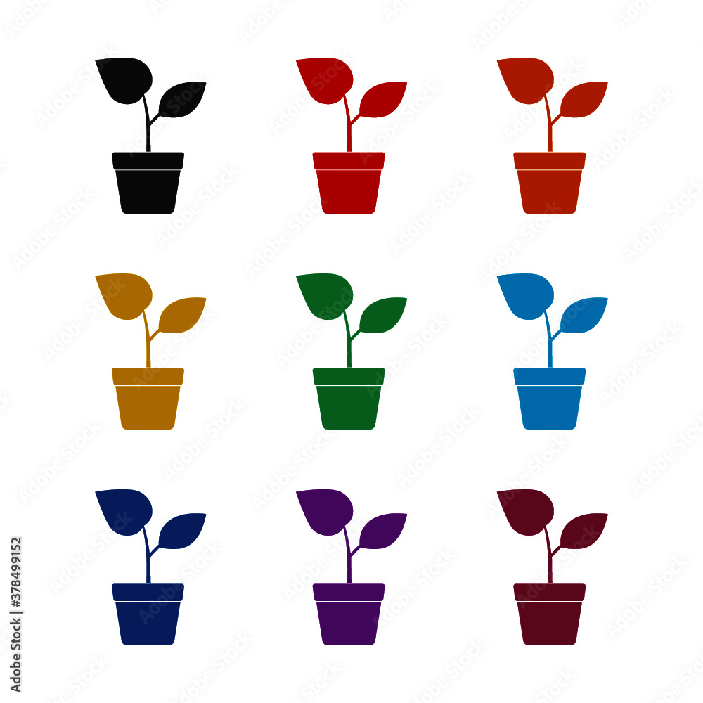 Soil plant pot icon, color set Soil plant pot icon, color set