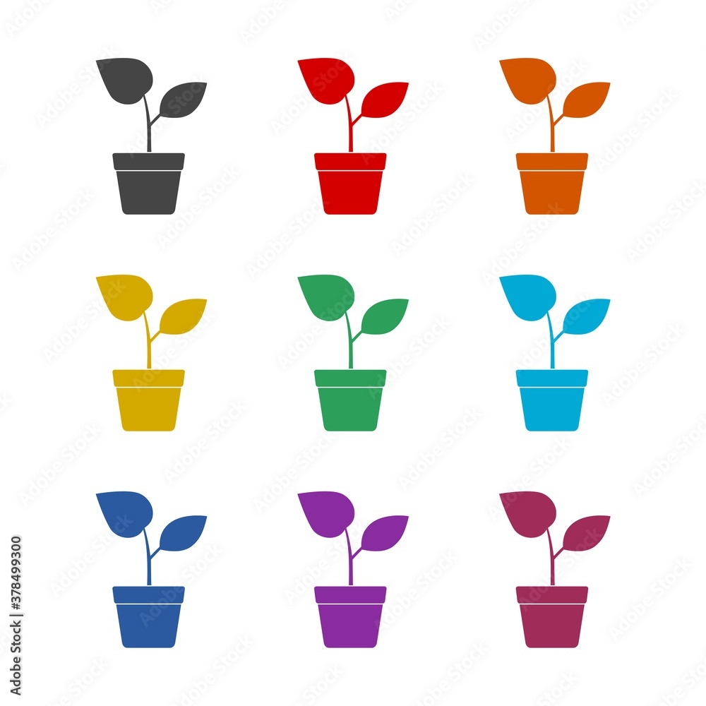 Soil plant pot icon, color set Soil plant pot icon, color set