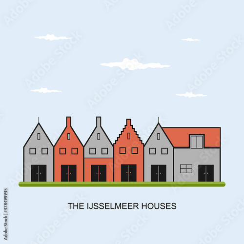 Hindeloopen a beautiful town in the Netherlands on the IJsselmeer, closed off inland bay in the central Netherlands bordering the provinces of Flevoland, North Holland and Friesland. Flat elements.