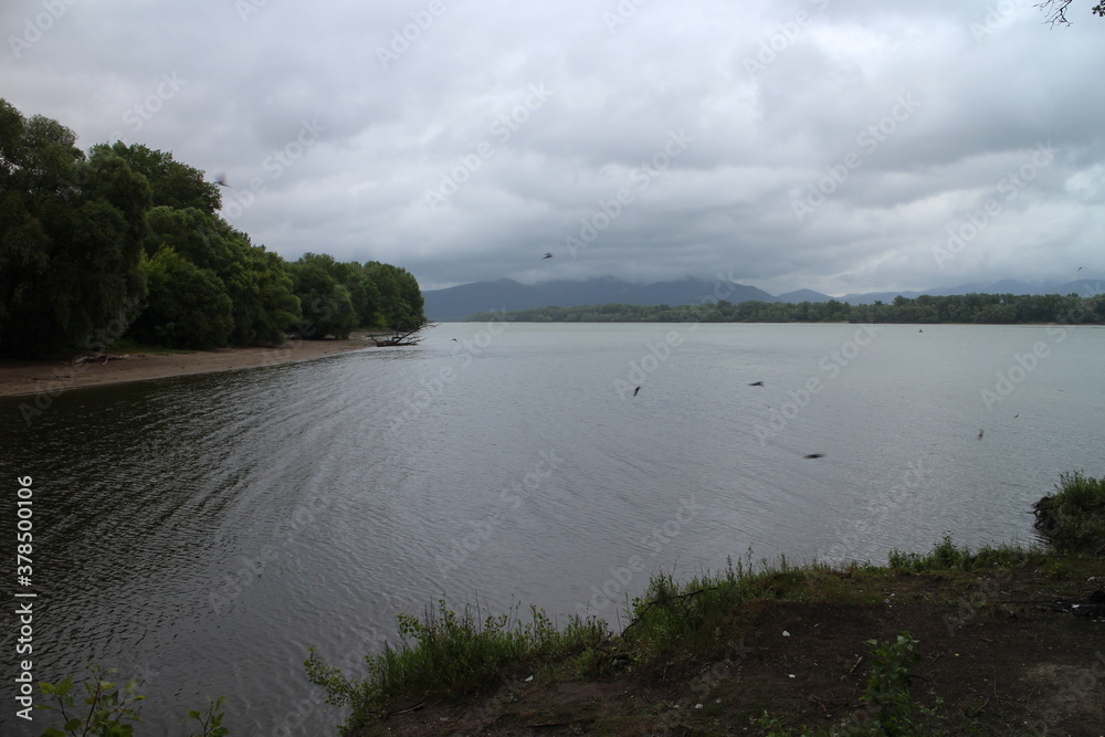 Confluence of Ipel river with Danube river near Chlaba, south Slovakia