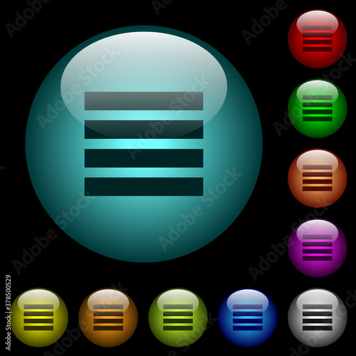 Text align justify icons in color illuminated glass buttons