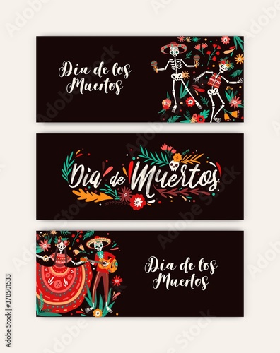 Dia de los angelitos party flyers set vector flat illustration. Bundle of col...
