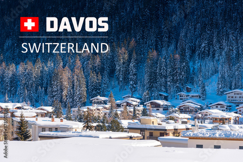 Winter Landscape of famous Alpine ski resort DAVOS, SWITZERLAND.