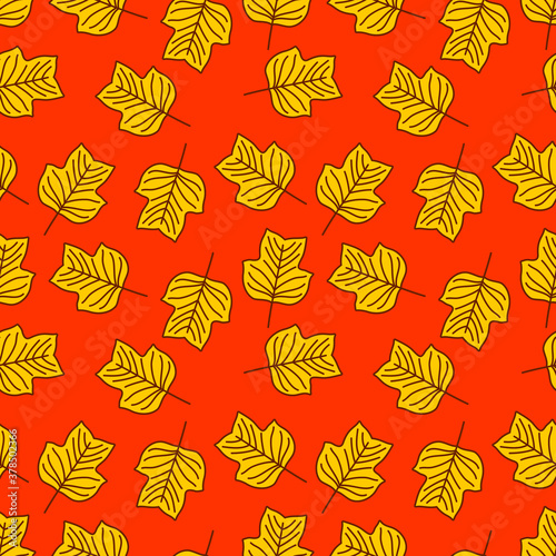 Seamless pattern with Tulip poplar autumn leaves. Vector illustration © zfmbek