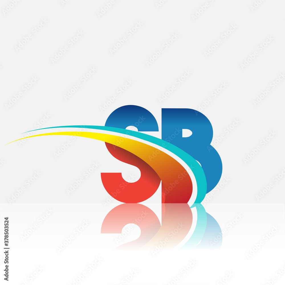 initial letter SB logotype company name colored red and blue and swoosh ...