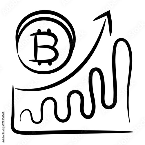 
Bar chart with upward arrow and btc showcasing bitcoin chart icon
