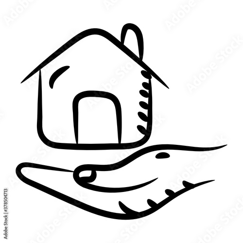 
Hand holding house, home loan concept icon
