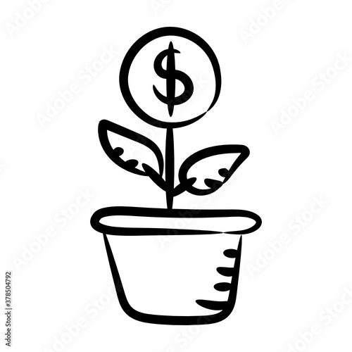 
Money plant icon design, doodle vector of business development 
