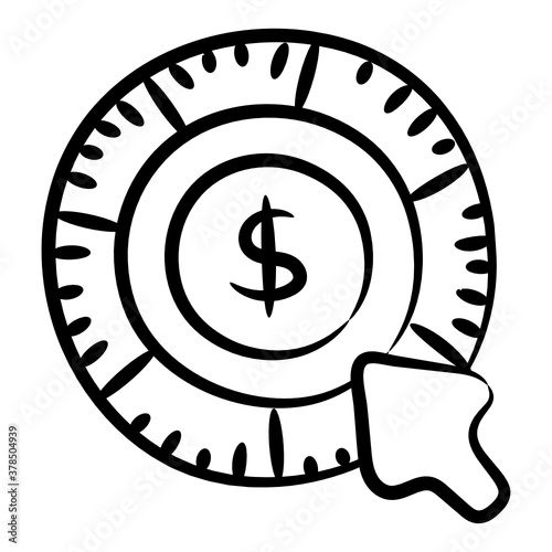 
Dollar with pointing arrow, a concept of pay per click icon
