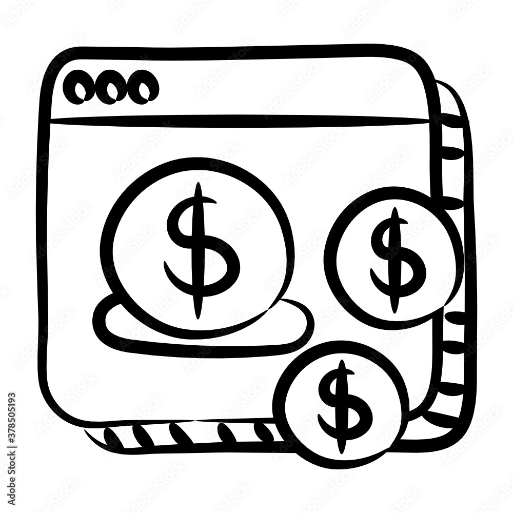 Dollar coins on web page, banking website icon in doodle vector
Dollar coins on web page, banking website icon in doodle vector