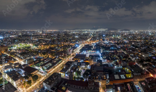 Aerial view Mexico City at night, Mexico
