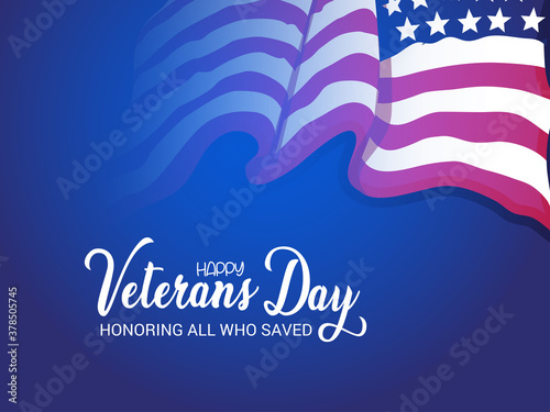 Creative illustration,poster or banner of happy veterans day with u.s.a flag background.