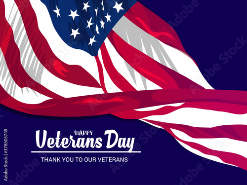 Creative illustration,poster or banner of happy veterans day with u.s.a flag background.