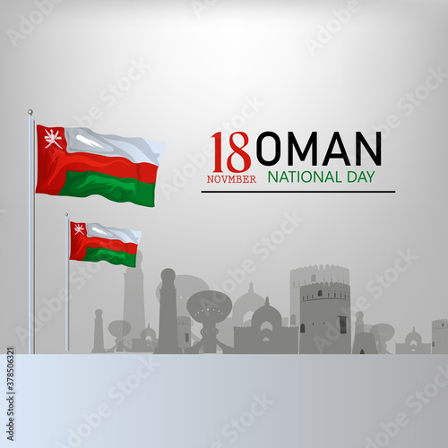 vector illustration November 18th Sultanate of Oman . National Day, celebration republic, graphic for design elements. vector view of the city the capital of Oman, Mascat photo