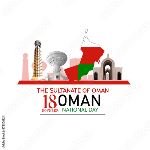 vector illustration November 18th Sultanate of Oman . National Day, celebration republic, graphic for design elements. vector view of the city the capital of Oman, Mascat photo