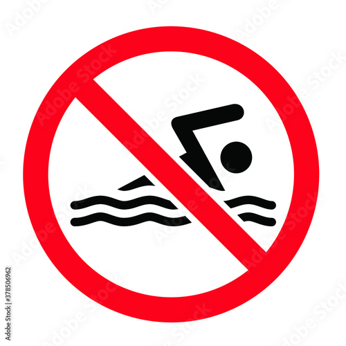 No swimming icon. No swim zone sign in flat vector style. Hazard,warning signs. Do not diving. It is forbidden to swim in this water area. Stop dive.