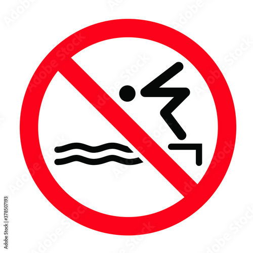 No swimming icon. No swim zone sign in flat vector style. Hazard,warning signs. Do not diving. It is forbidden to swim in this water area. Stop dive.
