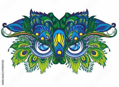 Venetian mask covered with peacock feathers  and eye