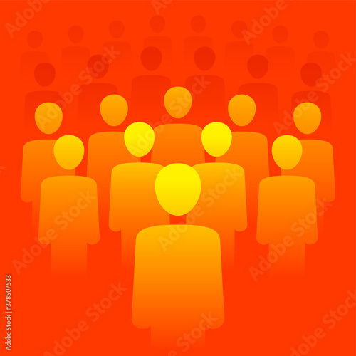 Silhouettes of people group with leader - vector illustration for teamwork, friendship, meeting, public relations, demonstration and other 