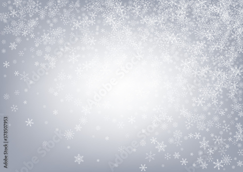 Silver Snow Vector Gray Background. Xmas Snowfall 