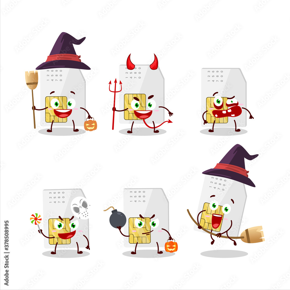 Fototapeta premium Halloween expression emoticons with cartoon character of sim card