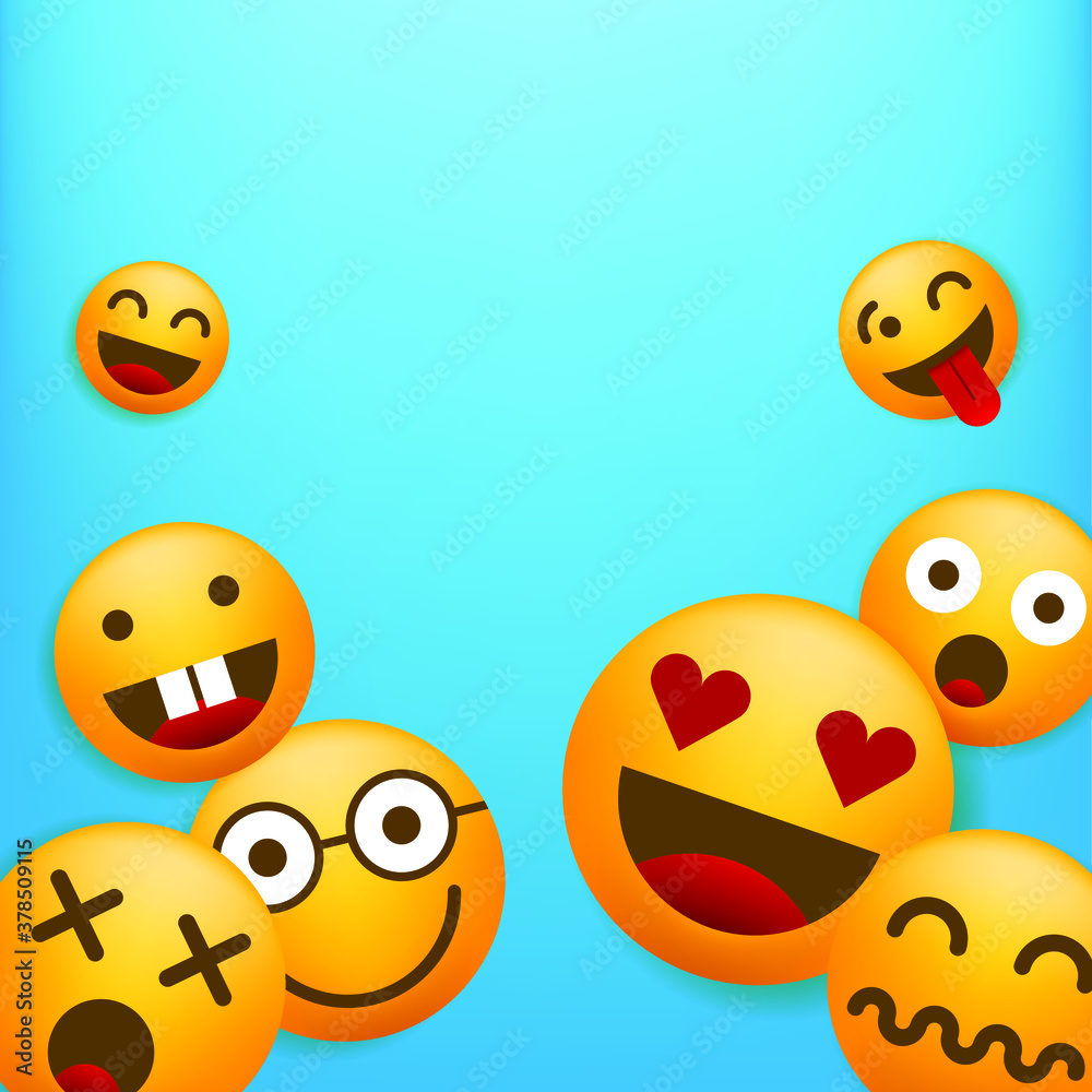 High Quality Yellow Emoticon Character on Blue Background . Isolated Vector Elements High Quality Yellow Emoticon Character on Blue Background . Isolated Vector Elements